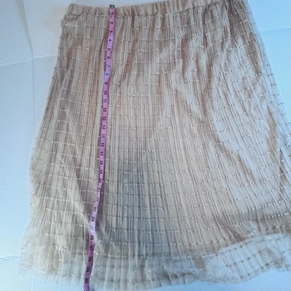 Metrowear Beige Sheer Overlay Skirt 3X Elastic Waist Lined Midi Skirt - Picture 7 of 12